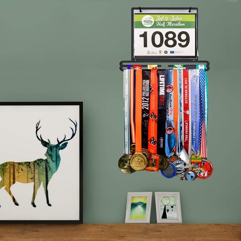 Jolitac Sports Medal Awards Display Rack Wall Mounted Marathon Medals Hanger Holder for 60+ Medals 100 Runner Race Bibs 20 Bibs Flip Vinyl Sleeves (Original) - Image 5